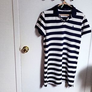 Polo Ralph Lauren long large white & blue stripes short sleeves mini dress Large